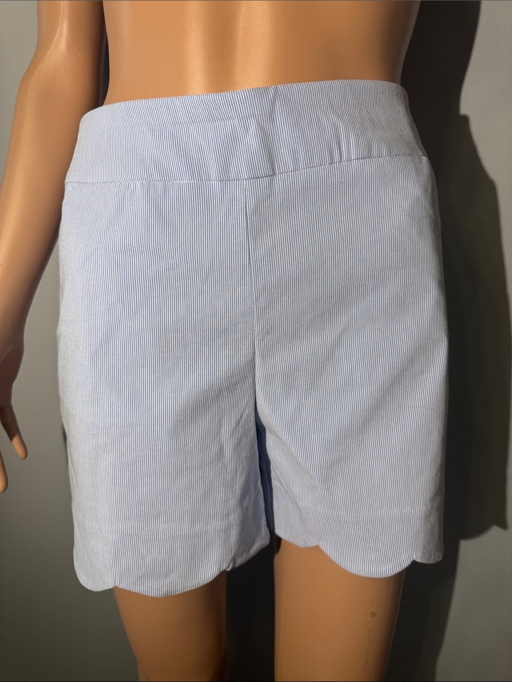 Versona Light Blue Pinstripe Scalloped Hem Bermuda Shorts